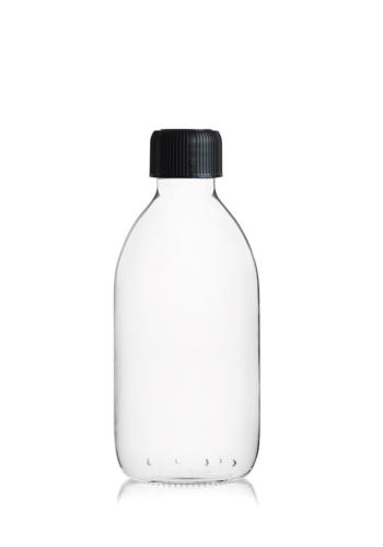 Flacon verre transparent 250 ml avec bouchon noir - au comptoir des flacons