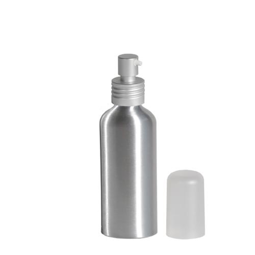 Flacon aluminium 100 ml argenté avec spray crème - au comptoir des flacons