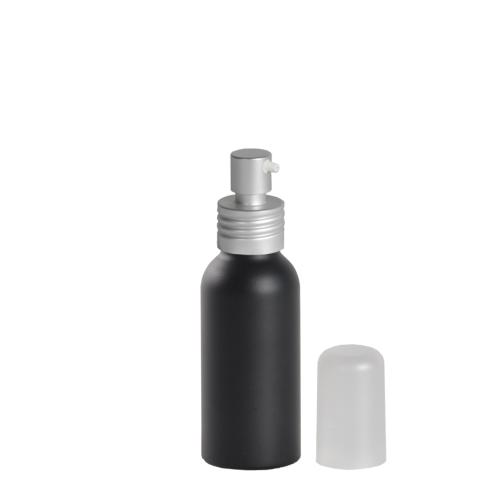 Flacon aluminium 50 ml noir mat avec spray crème - au comptoir des flacons