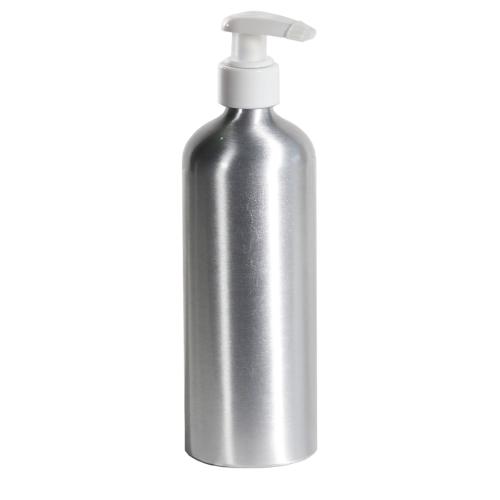 Flacon en aluminium argenté 500 ml avec pompe crème blanche - au comptoir des flacons
