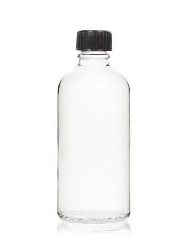 Flacon verre transparent 100 ml avec bouchon noir - au comptoir des flacons