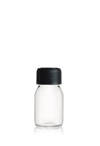Flacon verre transparent 30 ml avec bouchon noir - au comptoir des flacons