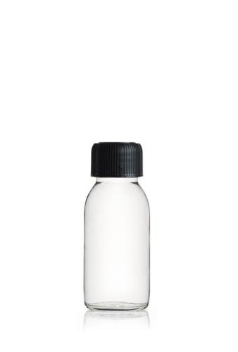 Flacon verre transparent 60 ml avec bouchon noir