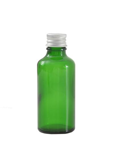 Flacon verre vert 50 ml avec bouchon aluminium