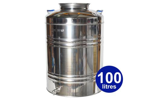 Fût Inox 100 litres Assemblage Soudé + Robinet Inox - au comptoir des flacons