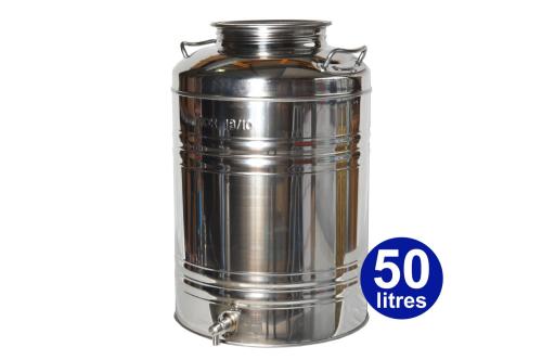 Fût Inox 50 litres Assemblage Soudé + Robinet Inox - au comptoir des flacons