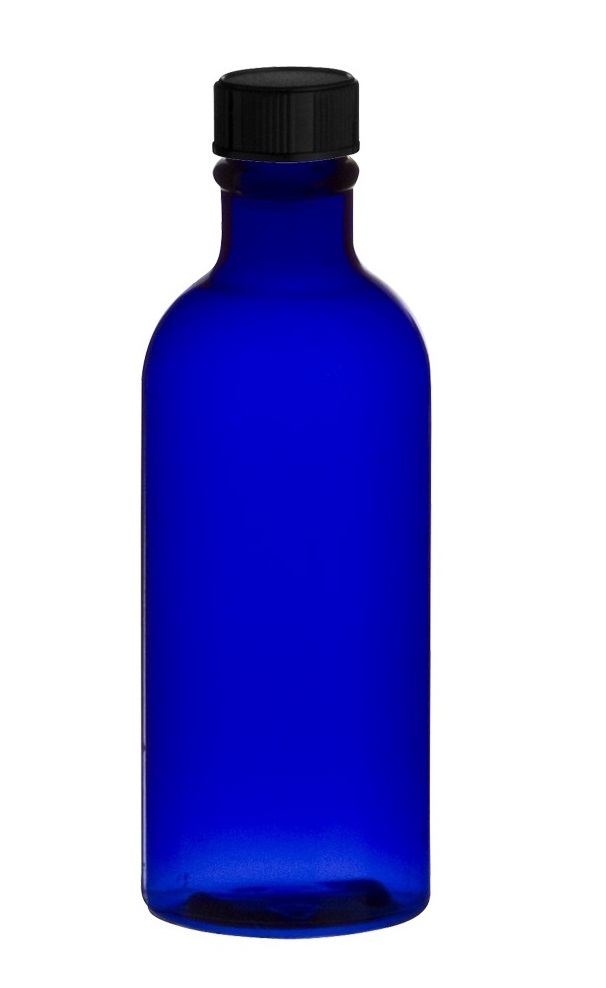 Flacon verre bleu 100ml avec bouchon noir (pharma18) par 6 - RETIF