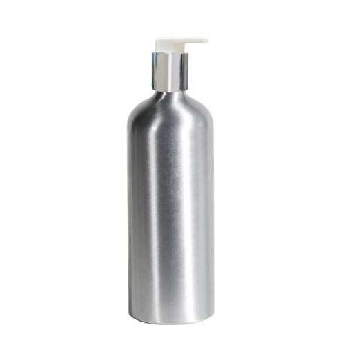 Flacon en aluminium argenté 500 ml avec pompe crème blanche argenté - au comptoir des flacons
