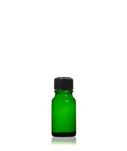 Flacon verre vert 10 ml avec bouchon noir