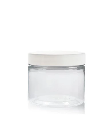 Pot en PET 50 ml transparent avec couvercle blanc