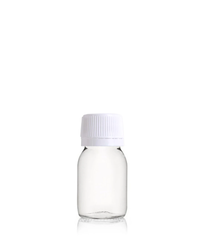 Flacon verre transparent 30 ml PP28 avec codigoutte