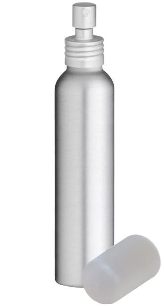 Flacon en aluminium mat de 100ml avec spray vaporisateur et bouchon noir